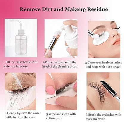 Lash Shampoo for Lash Extensions Eyelash Extension Cleanser with USB Lash Fan,60ml Lash Mousse,Mascara Brush,Nose Blackhead Facial Cleaning Brush and Wash Bottle for Eye Makeup Remover (Rose)