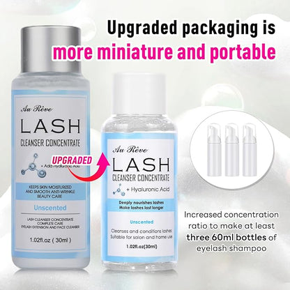Lash Shampoo Concentrate 30ml Lash Cleanser Concentrate Update Oil-Free Eyelash Extension Cleanser for Salon Home Care, Makes 6 Bottles 60ml Eyelash Shampoo (Unscented)