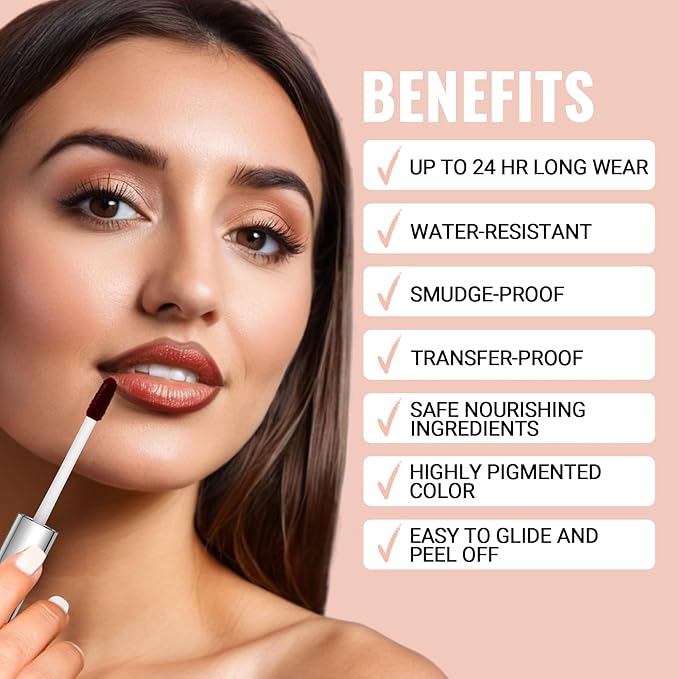 iMethod Lip Stain - Lip Liner Stain, Natural Long Lasting Lip Stain Peel Off, Waterproof Stay On All Day, Transfer-Proof, Highly Pigmented, Instant Peel Off Lip Stain Color, Mauve