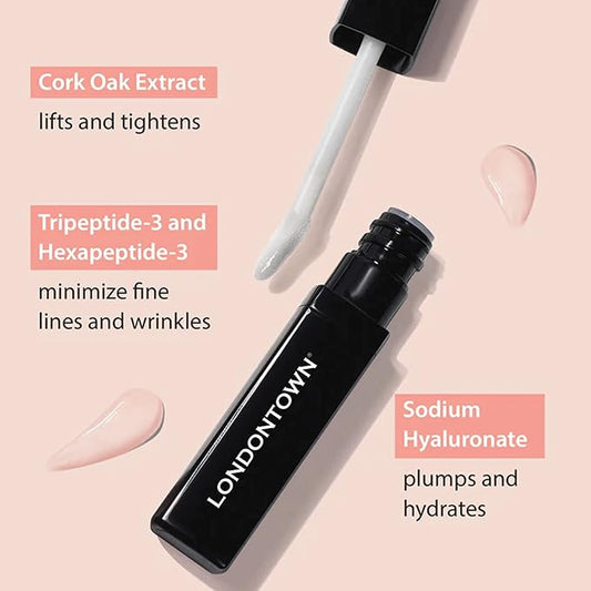 LONDONTOWN Volumizing Plumping Lip Serum Clear High Shine Hydrating Non-Sticky Lightweight Lip Booster with Peptides and Hyaluronic Acid