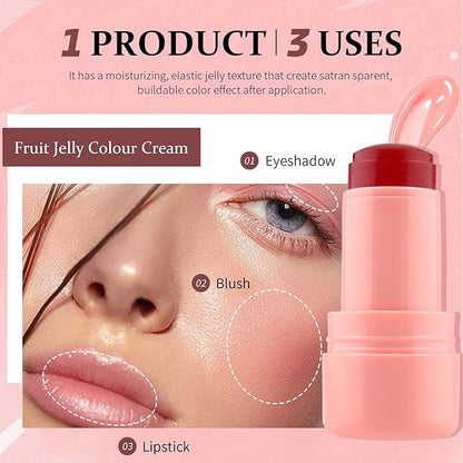 Jelly Blush Stick, Cream Blush & Tool 2-IN-1, Blendable Blushes Makeup For Eyes Lips Cheeks, Color Balm Natural and Creamy #SPRITZ