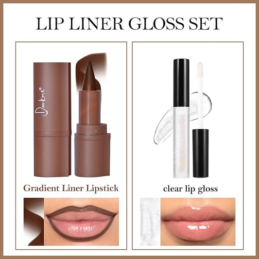 Erinde Lip Liner and Clear Gloss Set, Lip Liner and Lipstick Combo & Clear Lip Oil, Waterproof lip liner pen sets for women, Long Lasting Gradient Liner Lipstick Makeup Kits, 06