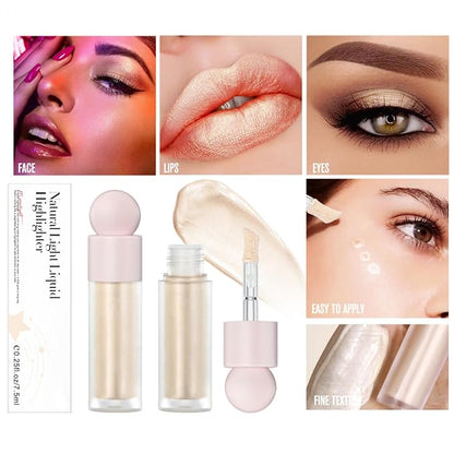 Liquid Highlighter Natural Glow For Face & Body, Waterproof Moisturizing Light Liquid Luminizer For Long Lasting Shimmer, Contour Highlighter Stick Easy to Apply with Cushion Applicator