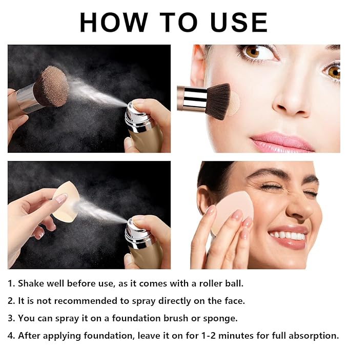 Airbrush Foundation Makeup Spray, Long-lasting Silky Mist Foundation Spray with Brush, Flawless Coverage Foundation for Smooth Radiant Skin, Formula Breathable Moisturizing Makeup (02 Beige)