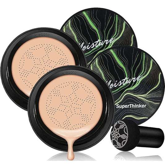 Air Cushion CC Cream Mushroom Head Foundation, Moisturizing BB Cream Makeup Long Lasting Matte Concealer(2 PCS Nude)
