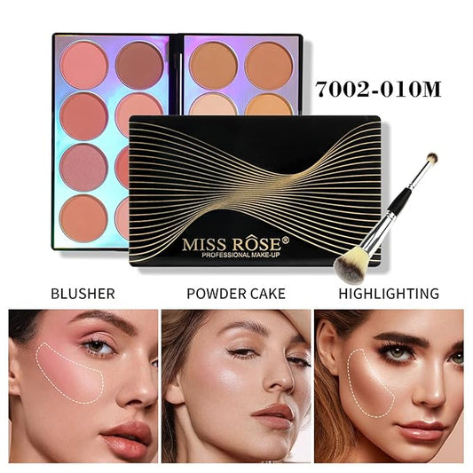 Blush Contour Highlighter Makeup Palette, 16 Color All-in-One Matte Shimmer Bronzer Facial illuminator Palette with Makeup Brush, Long Lasting and Soft Powder, Pro Makeup Powder Kit