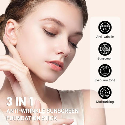 3 In 1-Luxury Anti-Wrinkle Foundation Stick， Flawless Eraser Foundation With Brush，Contour Stick Foundations Face for Women，Multi-use Makeup (Dark Color, 0.71)