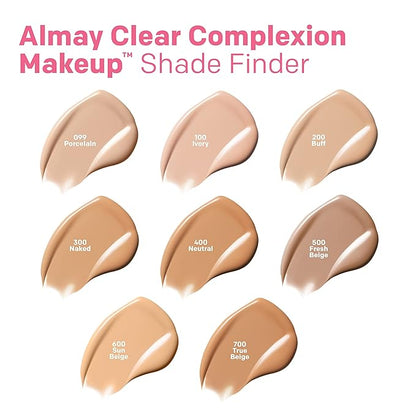 Almay Clear Complexion Acne Foundation Makeup with Salicylic Acid, Medium Coverage, Soft Matte Finish, Hypoallergenic, Cruelty- & Fragrance-Free, Dermatologist Tested, 200 Buff, 1 fl oz