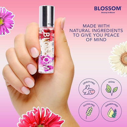 Blossom Scented Roll on Lip Gloss, Infused with Real Flowers, Made in USA, 0.4 fl. oz./11.8ml, 2 pack Gift Set, Strawberry/Raspberry