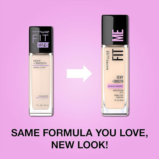 Maybelline Fit Me Dewy + Smooth Liquid Foundation Makeup, Soft Honey, 1 Count (Packaging May Vary)