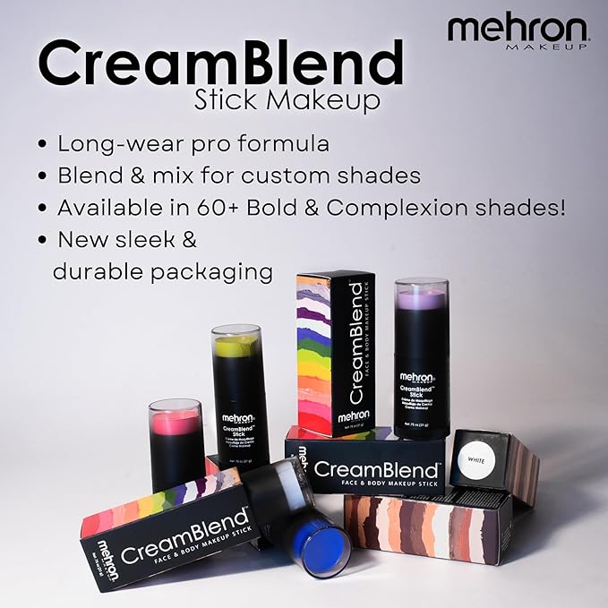 Mehron Makeup CreamBlend Stick | Face Paint, Body Paint, & Foundation Cream Makeup | Perfect for Halloween .75 oz (21 g) (Ogre Green)