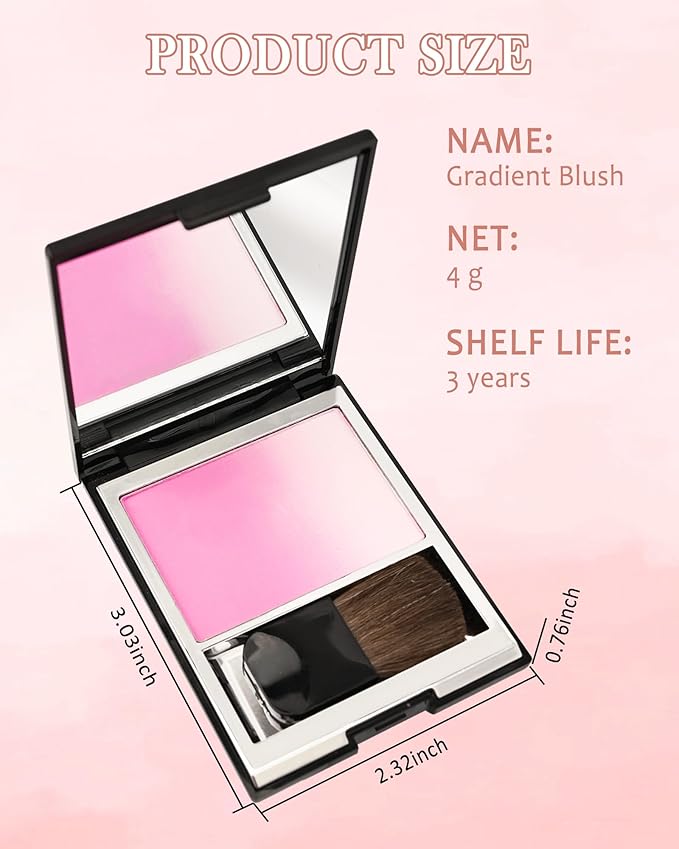 Shimmer Orange Blush for Cheek, Multiuse Baked Powder Blush Palette for Blusher&Highlighter&Eyeshadow, Lightweight Long-Lasting High Glossy Finish, Blendable Gradient Blusher, Makeup Gift for Women-06