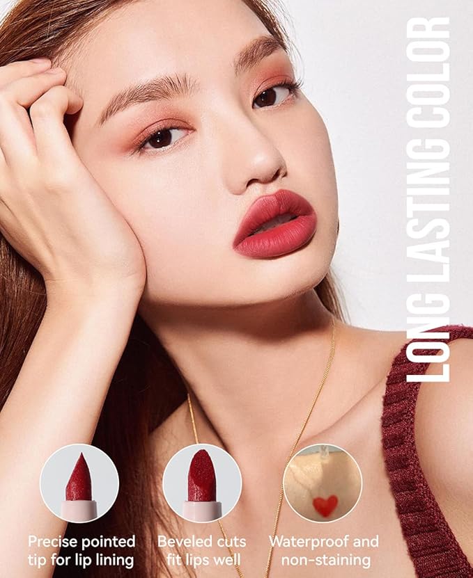 2 Color Lip Stain Tip Marker Set,Hydrating & Long Lasting Lip Liner Stain Waterproof Smudgeproof Lip Tint Matte Lip Maker with Easy Drawing Tip (Pumpkin + Cherry)