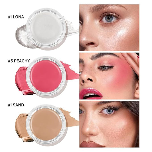 Cream Blush Contour Highlighter Palette, Bronzer Face Illuminator Kit With Brush, Contour Kit For Eyes, Cheeks And Lips