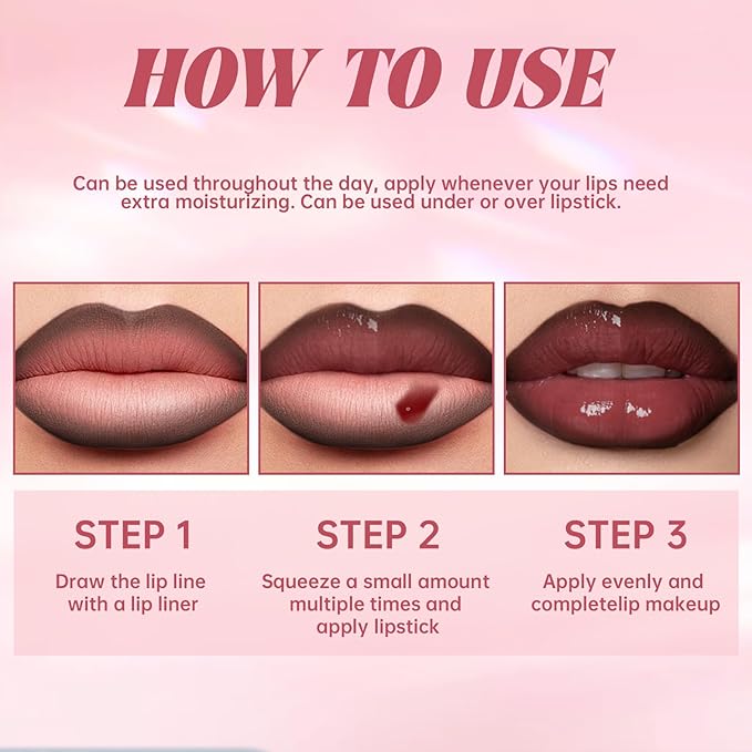 Nourishing Lip Gloss with Brown Lip Liner Combo Set, Moisturizing High Shine Lip Glow Oil Fresh Lightweight Lip Care, Glossy Plumper Lip Gloss for Women, Long Wear Liquid Lipstick Makeup Kit#3