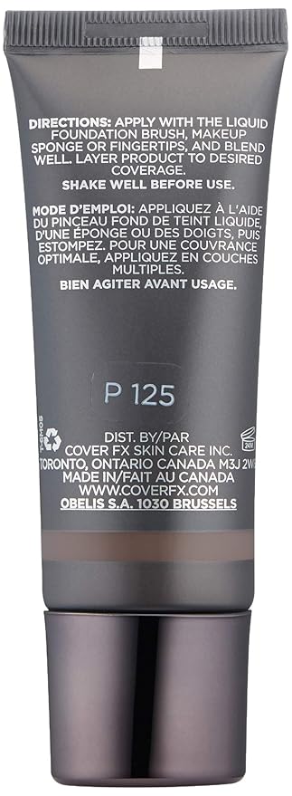 Cover FX Natural Finish Foundation: Water-based Foundation that Delivers 12-hour Coverage and Natural, Second-Skin Finish with Powerful Antioxidant Protection - P125, 1 fl. Oz