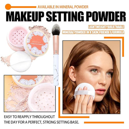 Loose Setting Powder Set with makeup brush,Lightweight Long Lasting Oil Control Loose Face Powder,Translucent Matte Drying Finishing Setting Powder for All Skin Types A