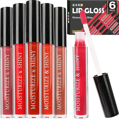 AZEN 6 Pack Lip Gloss Bulk Set, Shimmery Lip Gloss for Women and Girls With Rich Varied Colors