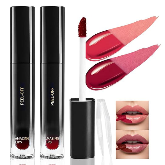 DAGEDA 2 Colors Peel Off Lip Liner Stain Set, Tattoo Color Lip Tint Stain, Long Lasting and Waterproof Lip Stain Peel off Lip Makeup,Peel Off Lip Liner with Natural Matte Finish (02+05)