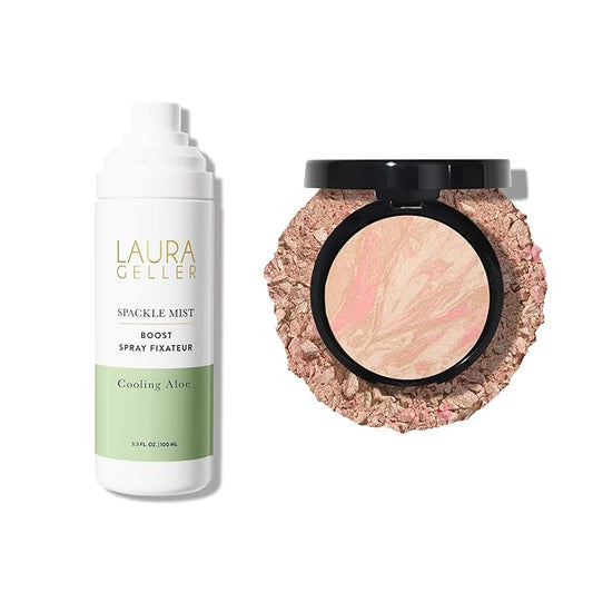 LAURA GELLER NEW YORK Baked Balance-n-Brighten Powder Foundation, Porcelain + Spackle Mist Boost with Cooling Aloe