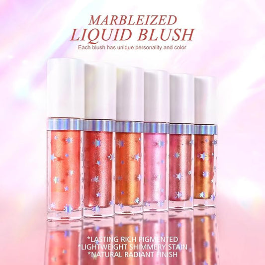 KYDA Marble Liquid Blush, Radiant Marbleized Blush for Cheek, Multidimensional Buildable Color, Lightweight Shimmery Satin Face Makeup, Lighting Glow Blusher, 04 Pink Star