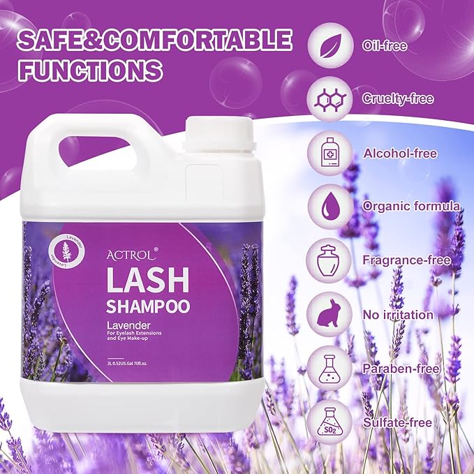 Eyelash Extension Cleanser Lavender 2L Natural Lash Extension Shampoo Professional Eyelid Foaming Cleanser Paraben & Sulfate Free Non-lrritating with Salon and Home Care