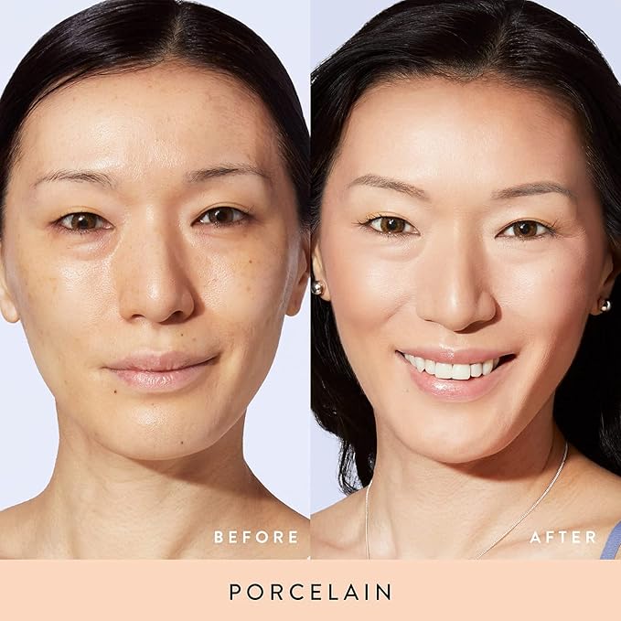 LAURA GELLER NEW YORK Baked Balance-n-Brighten Powder Foundation - Porcelain + Spackle Super-Size Skin Perfecting Makeup Primer - Ethereal Rose Glow + Retractable Airbrush Kabuki Brush