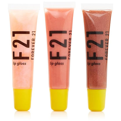 Forever 21 - F21 - Beauty Lip Gloss Set, Pack of 3 Tubes, Clear and Tinted Shades, Hydrating, Plumping, Non-Sticky Formula for Glossy Shine, Rose Gold/Posy/Copper