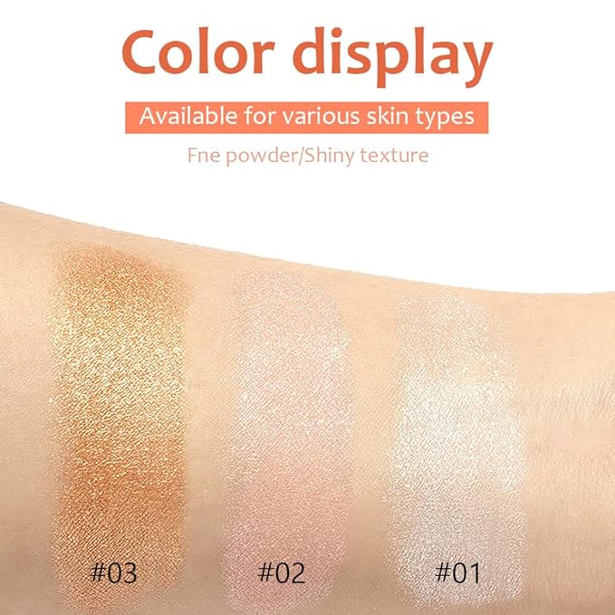 evpct 3Pcs Glitter Highlighter Powder Stick Make up Puff Fairy Stick Peal White Pink Bronze Shimmer Glitter Face Eye Body Liquid Highlighter makeup illuminators de maquillaje
