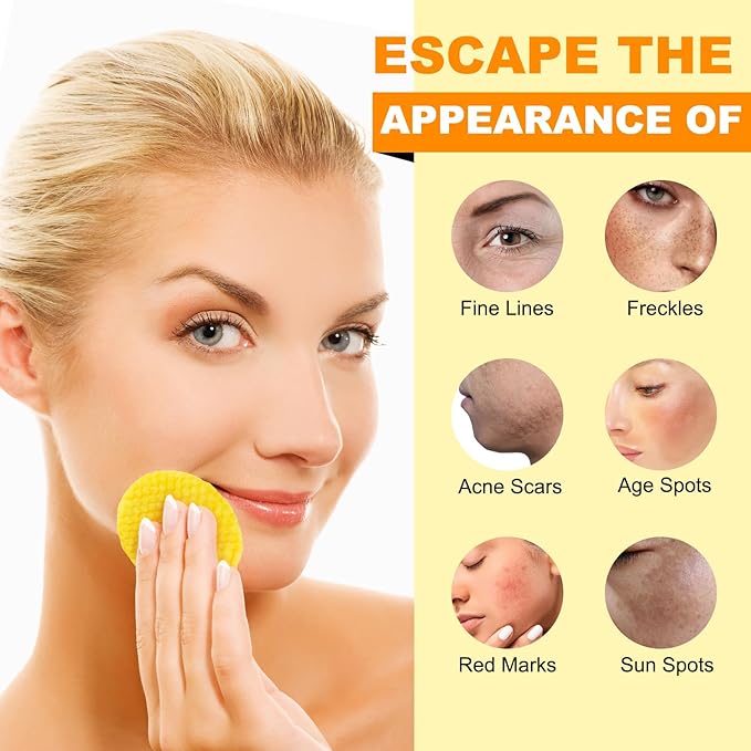 Turmeric Cleansing Pads, 50PCS Kojic Acid and Turmeric Cleansing Pads, Face Pads with Vitamin B5、Vitamin C 、Turmeric ，Remove Excess Keratin Balance Skin Oil And Water for Women