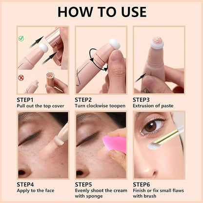 Foundation Beauty Wand Kit, Long-lasting Waterproof Matte Concealer Foundation Cream, Cover Face Pores Spots Silky Breathable Foundation Stick,Valentine's Day Makeup Gift Set for Women-# 02