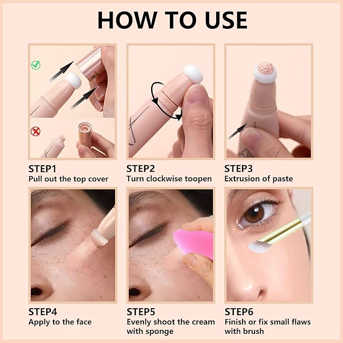 Foundation Beauty Wand Kit,Long-lasting Waterproof Matte Concealer Foundation Cream,Cover Face Pores Spots Silky Breathable Foundation Stick,Valentine's Day Makeup Gift Set for Women-03Natural