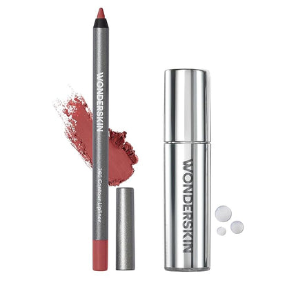 Wonderskin 360 Contour Lip liner (Ruby), Long lasting and Waterproof with Lip Rehab Serum Oil (Clear) for Hydrating and Moisturizing Lips