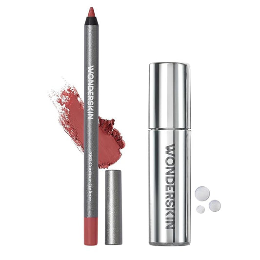 Wonderskin 360 Contour Lip liner (Ruby), Long lasting and Waterproof with Lip Rehab Serum Oil (Clear) for Hydrating and Moisturizing Lips