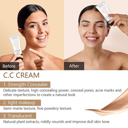 CC Cream 2 Pack, Self Adjusting for Mature Skin, Super Active Foundation With SPF 50 for Face and Body Color Correcting