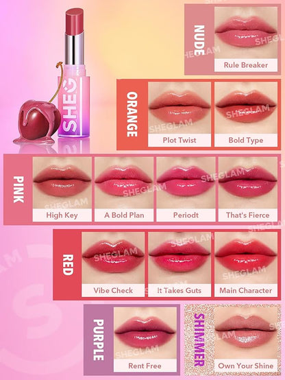 SHEGLAM Mirror Kiss High-Shine Lipstick Silky Jelly Texture Hydrated&Smooth Lip Gloss-That's Fierce