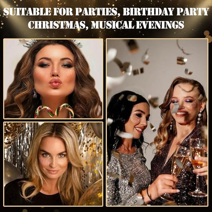 8Ps Face Glitter Speckles Patches, LaserSilver 8 styles Glitter Freckles Face Tattoo, Glow Up Makeup Patches, Cute Glitter Makeup Accessories for Women, Cosmetic Glitter for Face Gift