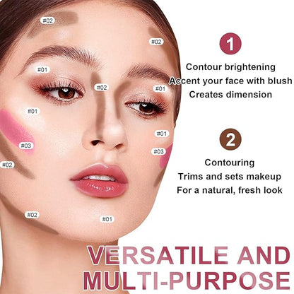 6 Colors Cream Contour Stick Makeup Kit, Shades with Highlighter, Blush and Double-End Bronzer Contour Stick for Sculpt the Cheeks, Long Lasting, Waterproof, Matte & Dewy Finish(SET C)