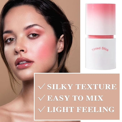 Cream Blush Stick with Brush and Makeup Sponge,Waterproof Multi Cream Makeup Stick,Lightweight,Long-lasting,2 in 1 Multi Blush for Cheeks & Lip Tint & Eyeshadow L