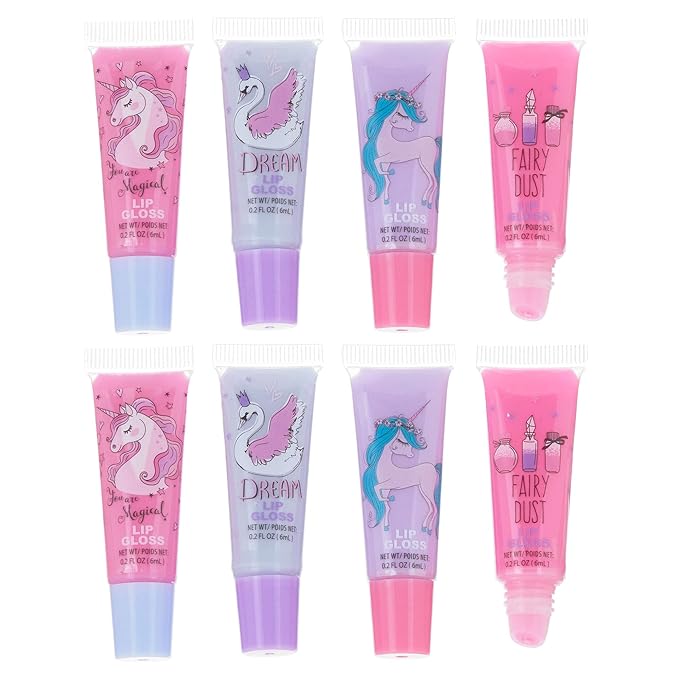 Expressions 8pc Lip Gloss Set - Flavored Lip Gloss Tubes, Non-Toxic & Kid-Friendly, Fruit Flavors, Valentine's Day Gifts for Kids