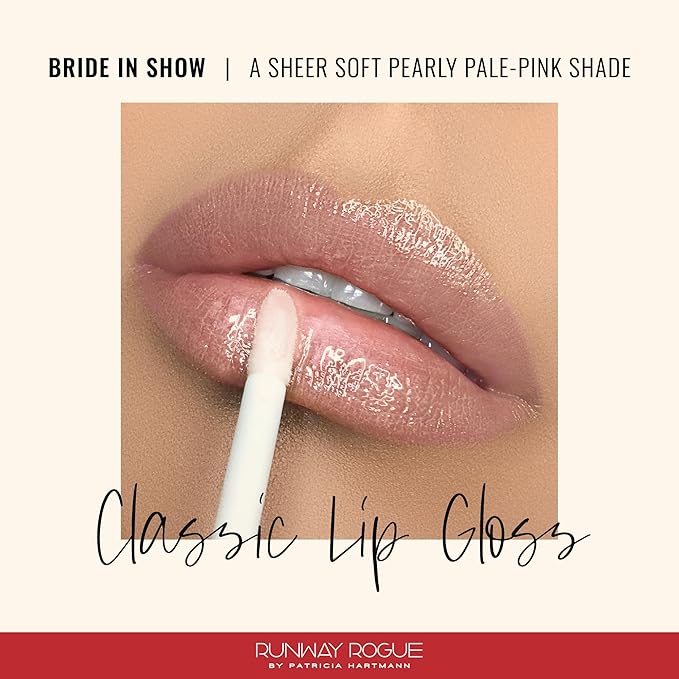 Runway Rogue Classic Lip Gloss, Pale Pearly-Pink Ultra-Sheer Hydrating Lip Gloss, ‘Bride in Show’
