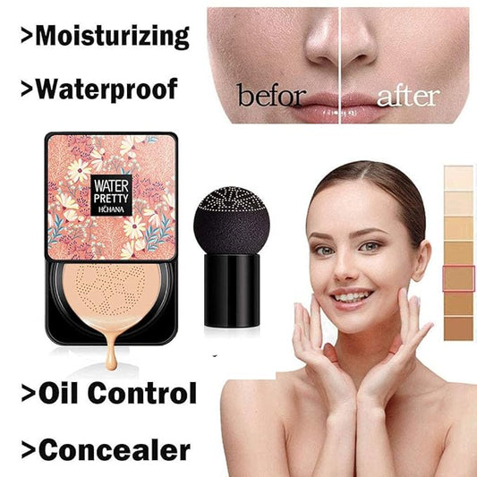 Mushroom Head Air Cushion BB Cream, SuperThiner Concealer Lasting Nude Makeup Moisturizing Brightening Pigment CC Liquid Foundation, Even Skin Tone Makeup Base Primer (Ivory)