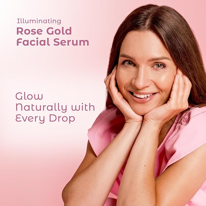 Illuminating Rose Gold Facial Serum Elixir with hydrating Aloe and Hyaluronic Acid for a light highlighting Primer - Natural makeup or no makeup look with dewy finish (2 oz.)