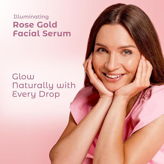 Illuminating Rose Gold Facial Serum Elixir with hydrating Aloe and Hyaluronic Acid for a light highlighting Primer - Natural makeup or no makeup look with dewy finish (2 oz.)