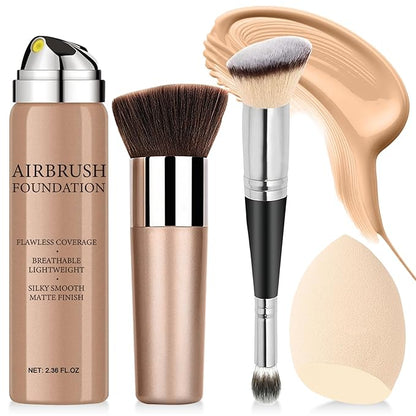 Airbrush Foundation Makeup Spray, Long-lasting Silky Mist Foundation Spray with Brush, Flawless Coverage Foundation for Smooth Radiant Skin, Formula Breathable Moisturizing Makeup (02 Beige)