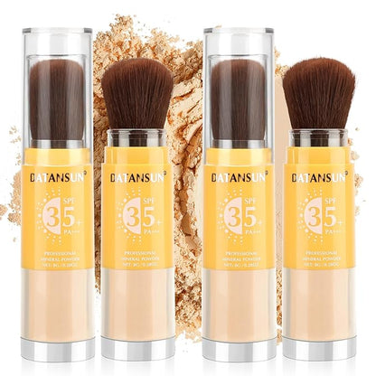 2PCS Mineral Powder Sunscreen Setting Makeup - SPF 35 Brush On Sunscreen for Face & Scalp & Hair, Natural Matte Loose Finishing Powder, Oil Control Lightweight Breathable (#03 Light)