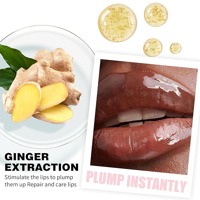 Ginger Lip Plumping Booster, Plumping Lip Oil Lipstick with Ginger Extract, Fuller Lips Instantly, Voluminous, Hydrating, High-Shine, Plump & Pout Lip Plumper for Women Girls, #01 Petal