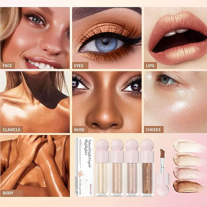 MEICOLY Liquid Highlighter,Long Lasting Liquid Luminizer Shimmer Stick,Waterproof Smooth Highlight Face Illuminator,Silky Natural Glow Makeup Sparkly Highlighters for Face,01 Enlighten
