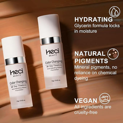 Color Changing Foundation,2 Pack Travel Size, Medium Coverage, Improves Uneven Skin Tone, Lightweight & Lasting,Make up for Flawless Liquid Foundation,Nature Finish for Honey Skin 0.42 oz