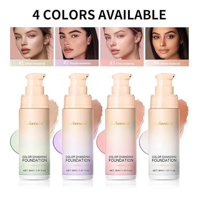 Colour Changing Foundation With Centella, CC Red Correction Cream, Color Correcting Formula for Blemishes, Red Skin, & Acne Marks, Liquid Foundation for Women-Purple